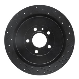 Ford Mustang Brake Rotor (1) - Rear Right - R1 Concepts - Drilled & Slotted - Black - `13-`14